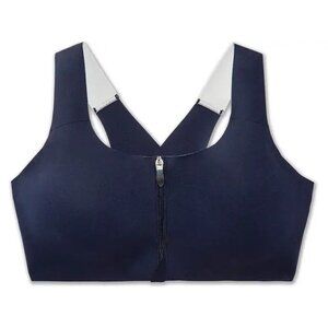 Brooks Dare Zip Run Sports Bra Navy Zip Front